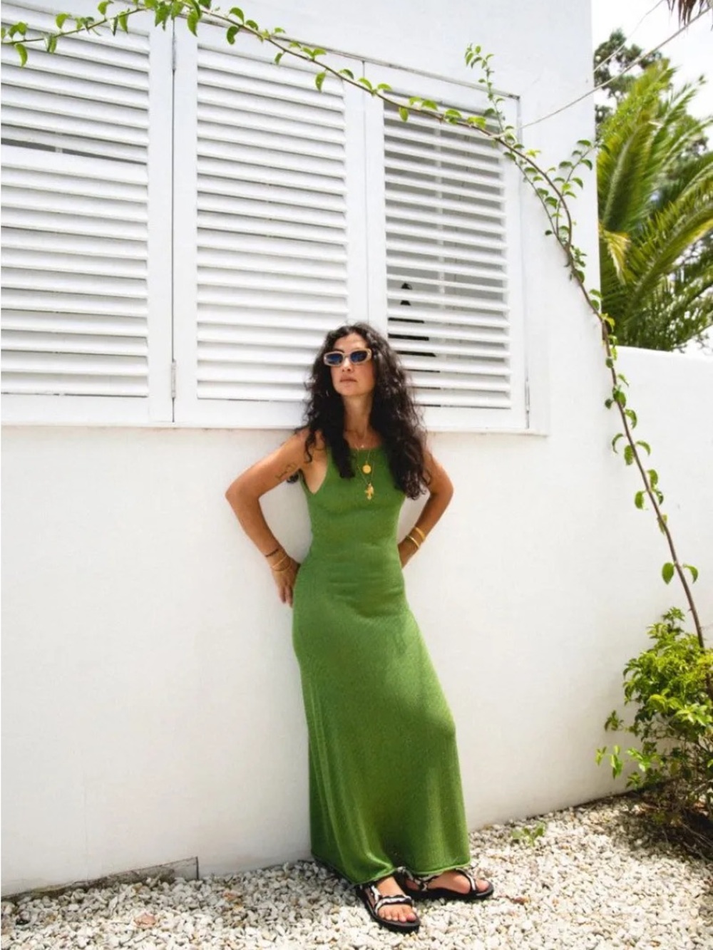Verge Girl Olive Green Ribbed Sleeveless Midi Dress